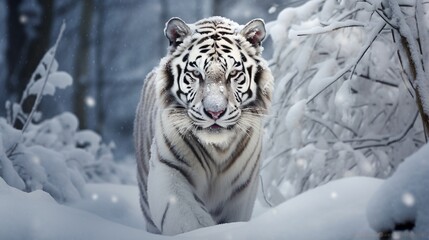 Fototapeta na wymiar white tiger in snow.