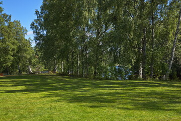 Landscape in public park at the river Skellefteälven in Skelleftea, Sweden, Europe
