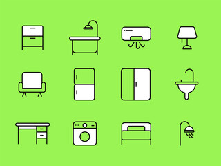 Furniture Set Icons, Line and Pixel Perfect Icons, Green black
