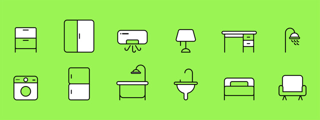 Set Furniture Icons, Line and Pixel Perfect Icons, Green black