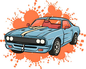 Digital painting of car with lead colored orange paint on transparent background