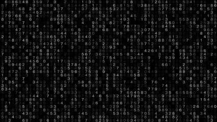 Dynamic data numerical code, random numbers, and digital numbers on black background for information design and data processing in software development and data science