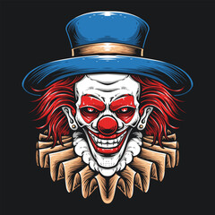 scary clown wearing hat vector