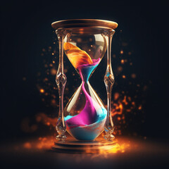 hourglass with colorful paint on a black background
