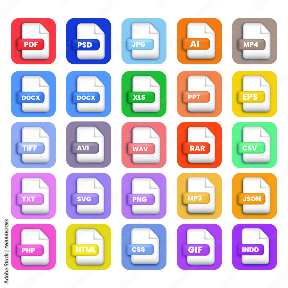 Poster file format labels icon set vector illustration. various file formats vector icon illustration color