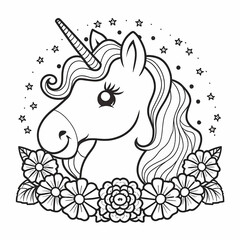 Hand drawn unicorn coloring book illustration 