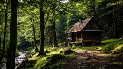 Wooden cabin in the woods at Tara mountain  - obrazy, fototapety, plakaty