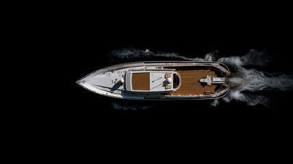 Luxury yacht sailing on open sea at night, isolated.
