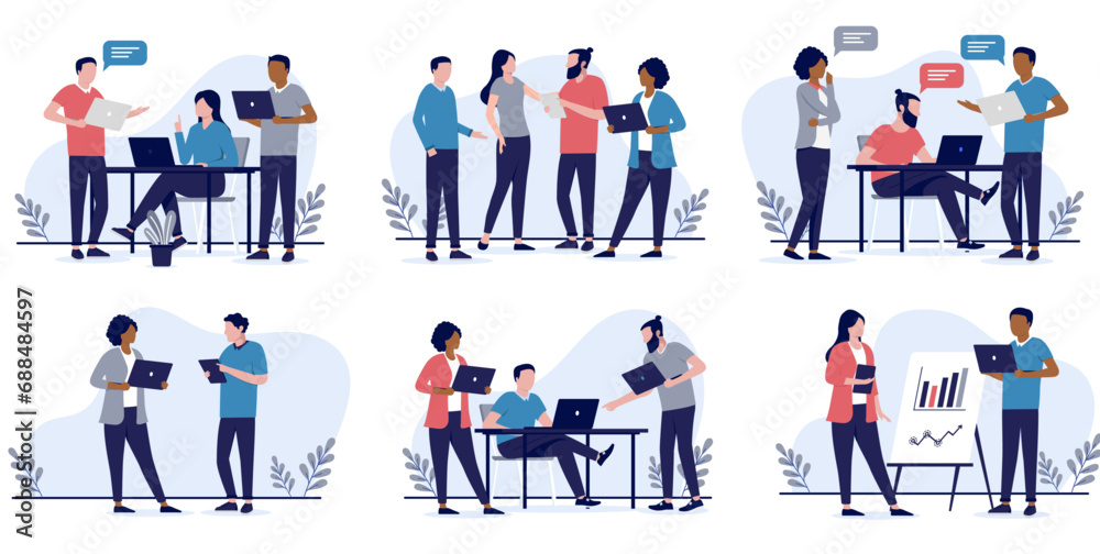 Leinwandbilder people working in office vector collection - set of illustrations of businesspeople in casual clothe