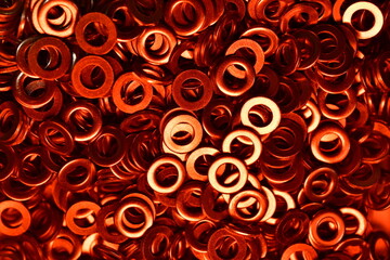 shims Washers background metal hardware colorfull shiny red