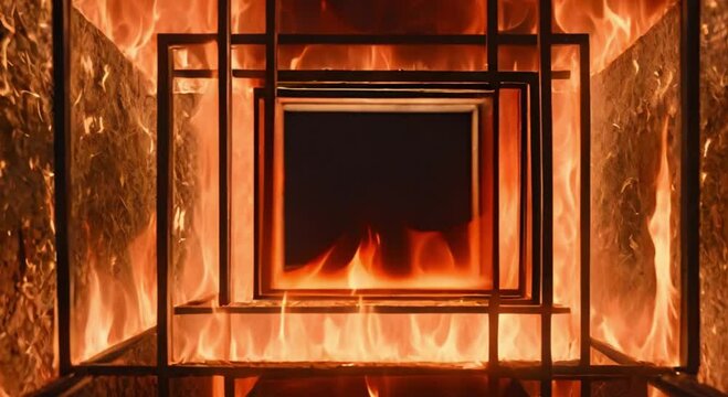 burning fire with square frame