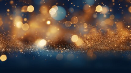 Xmas Shiny Background - Glittering Effect With Golden And Blue Bokeh