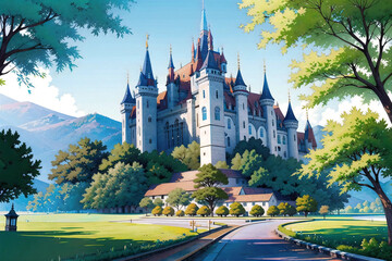 anime middle age fantasy castle on moutain