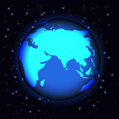 Vector World Globe Map. Asia, Europe, Africa, North America, South America, Australia, Antarctica. Eastern Asia, China, USA Centered Map. Blue Planet Sphere Isolated On Space and  Universe Background.