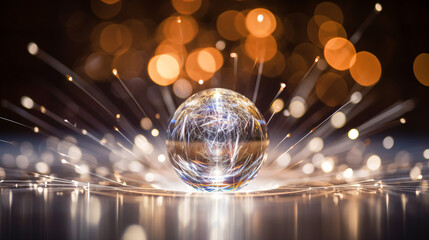 looking at fireworks through a glass sphere with blurred background 