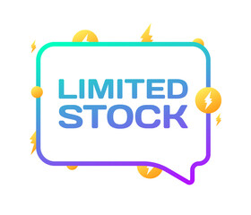 Limited stock bubble. Flat, purple, message bubble, limited stock icon. Vector icon