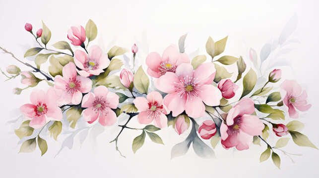 A watercolor painting of pink flowers