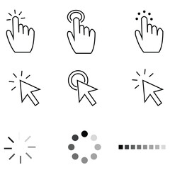 Computer mouse click cursor gray arrow icons set and loading icons. Cursor icon. Vector illustration. Mouse click cursor collection 8 0 4 0