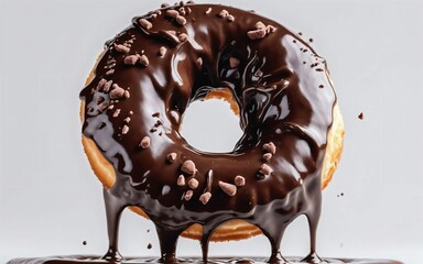 Sweet chocolate donut on light studio background