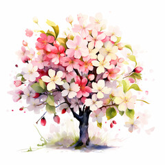 Watercolor Cherry Blossom Tree Painting in Spring. Generative AI