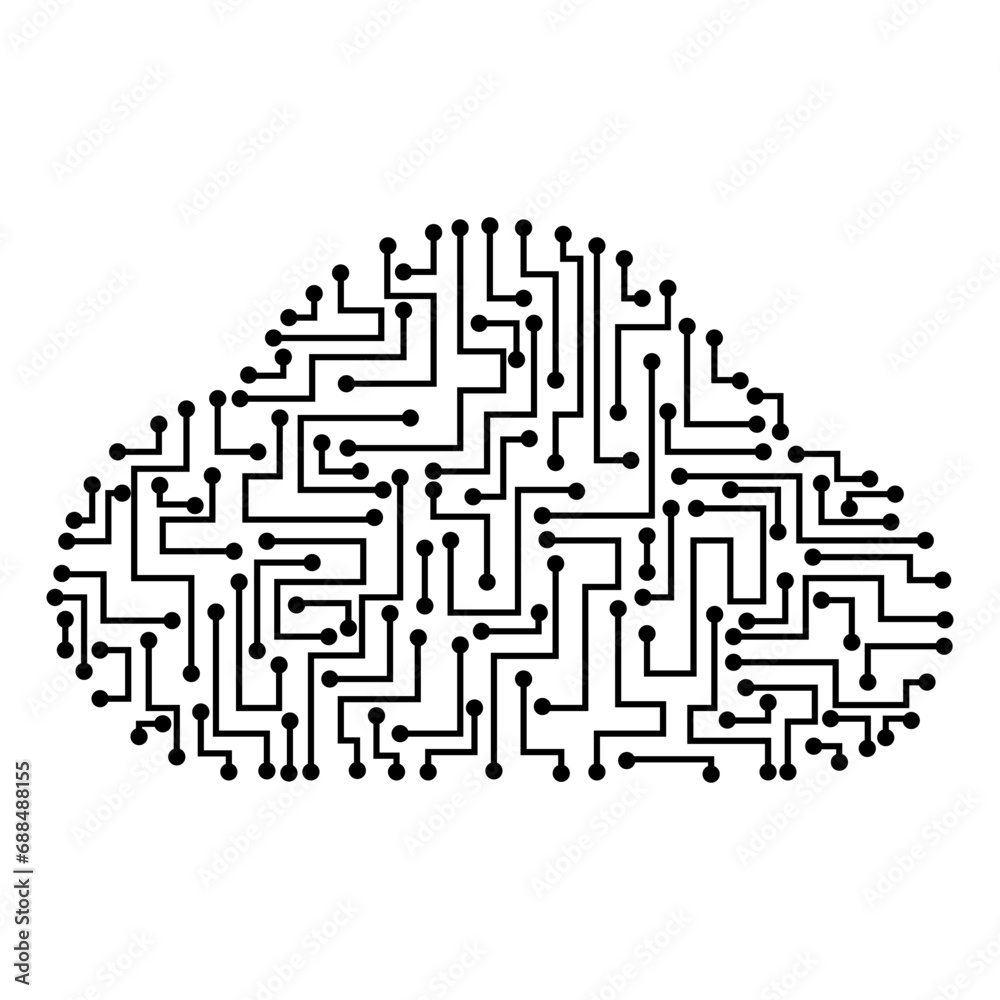 Poster Cloud circuit icon on white background. Cloud computing concept. download and upload data information storage. Vector illlustration.