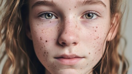 Fototapeta premium Portrait of a teen girl confidently facing the camera with flawed skin.
