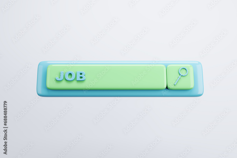 Poster Job search bar with a loupe icon, utilizing a blue and green color scheme. Employment concept. 3D Rendering