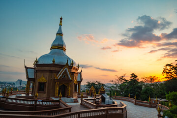 .sunset behind the beautiful pagoda of Langsan temple in Phuket city.Beautiful sky in the evening...