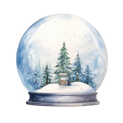 watercolor Snow globe with snowflakes isolated, ai generated