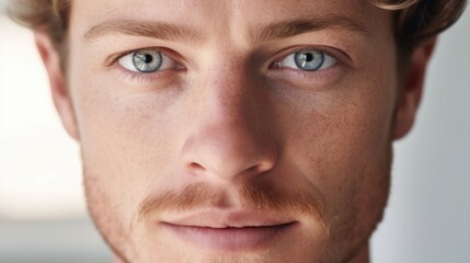 Intensely close shot capturing the man's eyes meeting the camera.