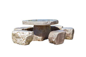 Set of table and chairs made from stone isolated on white background included clipping path.