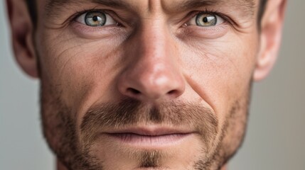 Fototapeta premium Extreme close-up highlighting the intensity of the man's gaze.