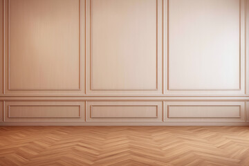 beige classic wall background with brown parquet floor - obrazy, fototapety, plakaty