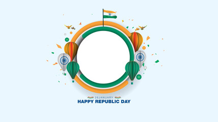 Tricolor poster template design of Republic day of india. 26 january celebration background. - obrazy, fototapety, plakaty