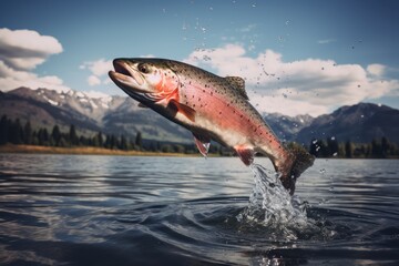 trout fish jumping out of water - Powered by Adobe