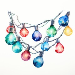 watercolor hand drawn Christmas lights . ai generated