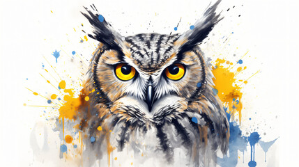 An owl with yellow eyes