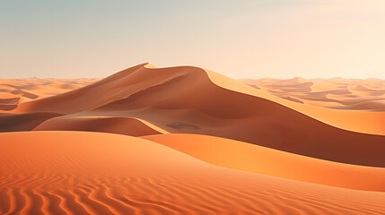 A vast desert, with endless dunes as the background, during a scorching day