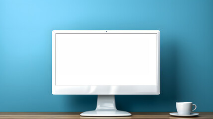 Blank white display screen mockup. Modern monitor template with Copy space. Isolated on solid background.