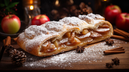 
Ukrainian traditional dish
Apple strudel . modern food photography in rustic style