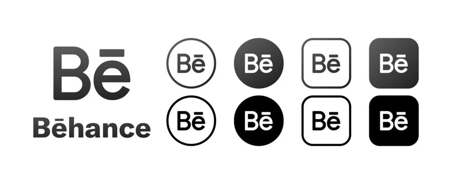 Behance social media logo icons. Editorial social media Behance. Logos collection. Isolated set of social network Behance logo icons. Vector icons