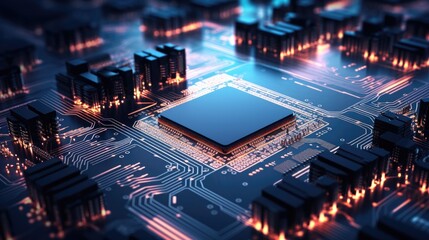 Obraz premium A close up of a computer chip on a circuit board. Generative AI.