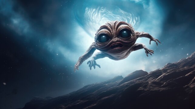 A strange looking creature floating in the sky. Generative AI.