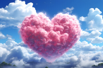 Fototapeta premium Sky background. Vibrant color cloud, blue clouds in park. Sun up in blue heart shape sky Sunny day weather, bright light