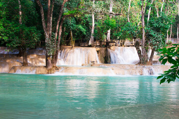 Naklejka premium Tat Sae Waterfalls It is a waterfall located along the Khan River. Southeast of Luang Prabang Lao people like to relax on holidays.