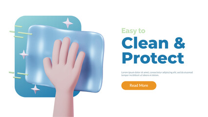 3d hand wiping with cloth or napkin icon. Cleaning related. Sanitary and hygiene medical and healthcare social media and website template concept. vector illustration cartoon render