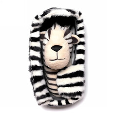 Zebra made of fur, mad crazy single crooked hideous waste ugly defective, raw, ragged, isolated on white