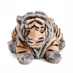 Tiger made of fur, mad crazy single crooked hideous waste ugly defective, raw, ragged, isolated on white