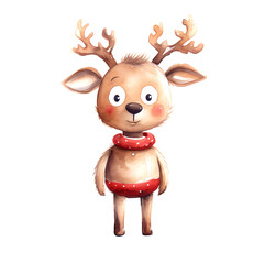 Watercolor Christmas Deer. Clipart. AI generated.