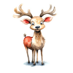 Watercolor Christmas Deer. Clipart. AI generated.